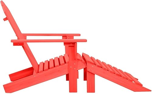 Miniatura 4 de Red Adirondack Outdoor Chair 58.1x27.6x34.8 in Solid Fir Wood Lounge with Detachable Ottoman, Garden Patio Porch Balcony Seating, Folding-Like Flat