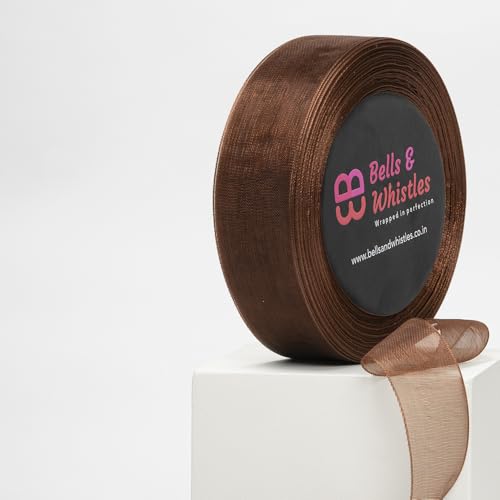 Image of Bells&Whistles Sheer Organza Ribbon | Pack of 2 | Length: 50 Yards Width: 1 inch | Christmas, Festive Decoration. (Brown)