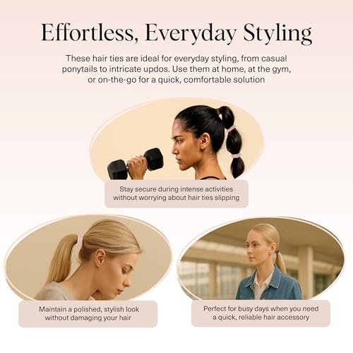 Kitsch Hair Ties No Damage - Strong, Stretchy Hair Bands | Soft Nylon Ponytail Holders, Snag-Free Rubber Bands, Perfect for Updos & Braids | Ideal Gifts for Women - Rosewood, 8pcs