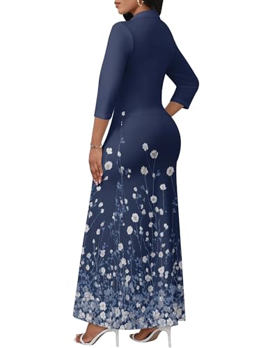 Image of PinkPatty Women's Casual 3 /4 Sleeve Polo V Neck Bodycon Maxi Dress | Semi formal, modest style, long fitted, versatile for church, work, business, office and daily wear