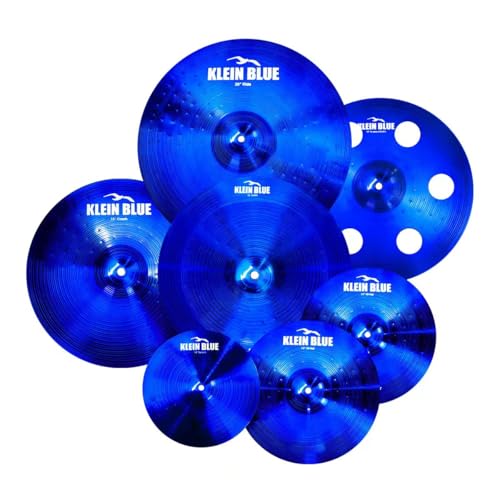 PLADRUBO Titanium Color Cymbals Set – 7-Piece Drum Cymbal Pack for Acoustic Kits – Red/Blue/Black – Lightweight, Durable & Stage-Ready – Direct from Manufacturer (Blue)