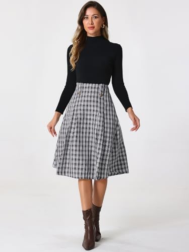 Allegra K Vintage Plaid Skirts for Women's High Waist Pleated A-Line Midi Skirt4