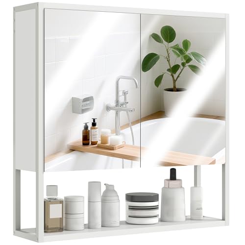 HOMCOM Armoire de Toilette Murale avec Portes à Fermeture Progressive et étagère réglable,...