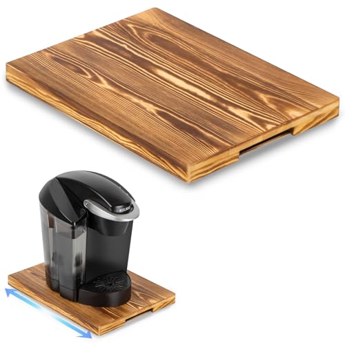 ANBOXIT Appliance Slider, Wooden Sliding Tray for Coffee Maker, Coffee Pot Slider for Counter, Kitchen Caddy Rolling Tray (Rustic Brown- Deep)