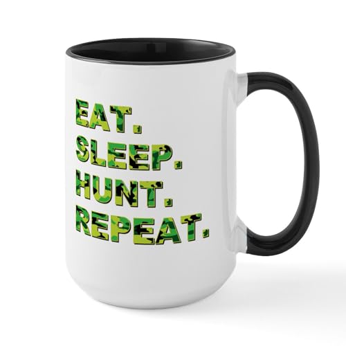 Taza grande cerámica de 15 oz con diseño Eat Sleep Hunt Repeat miniatura 1