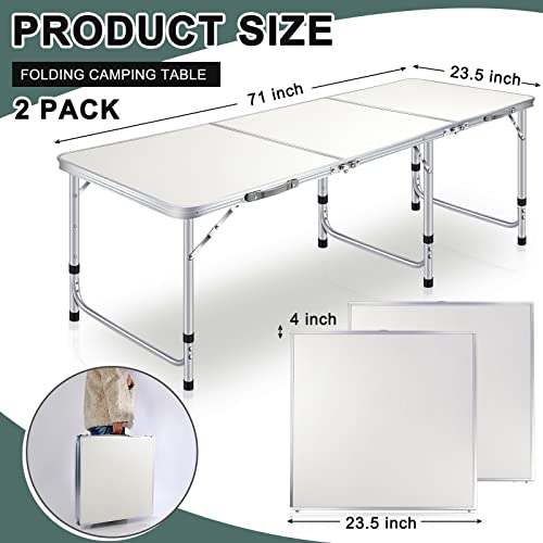6Ft Folding Camping Table, Portable Aluminum Folding Table Lightweight Tri Fold Outdoor Table With 3 Adjustable Heights Legs For Picnic, Party, Beach, Bbq, 71 X 24 Inch (2 Pack) #TOP1