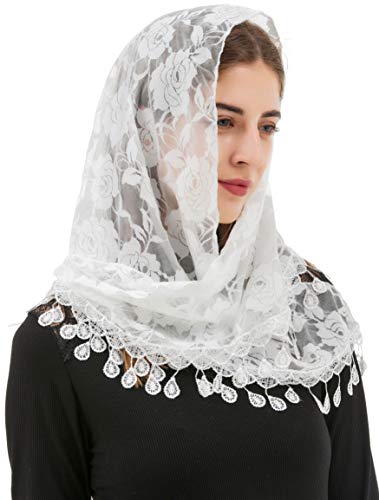 PAMOR Mass Veil Triangle Mantilla Cathedral Head Covering Chapel Veil Lace Shawl Latin Scarf