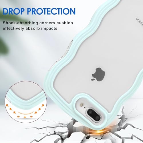 Image of GoldKart iPhone 7 Plus / 8 Plus Case Wavy Edge Clear Back Design, Anti-Slip Grip Cute Wave Curly Frame Shape Shockproof Soft TPU & Hard PC Bumper Protective Phone Case Cover for Women Girls Blue