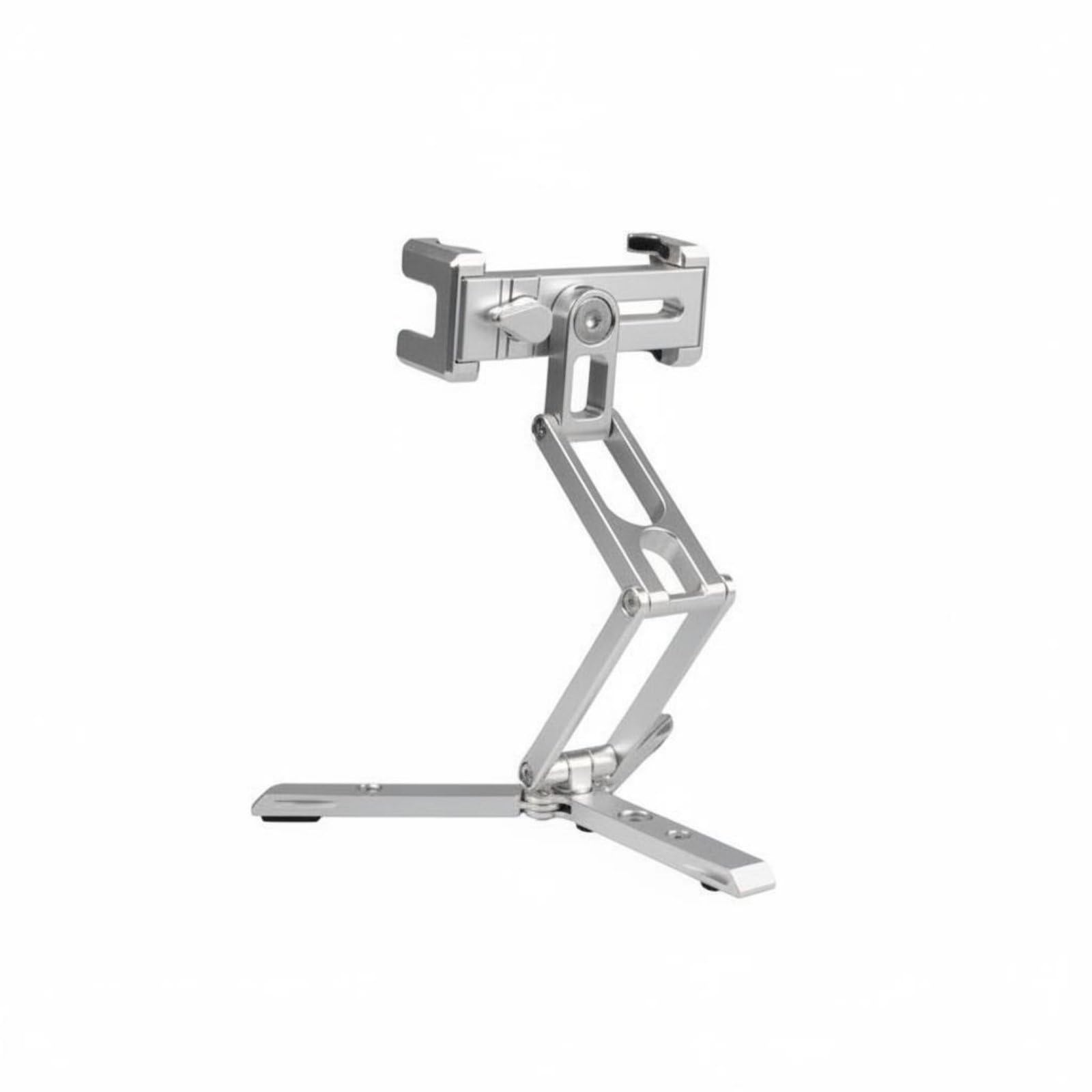 Soporte para Teléfono Plegable Trípode Soporte Escritorio Soporte Móvil Ajustable en Aleación de Aluminio Plegable Ligero Adecuado para Edición Rápida, Plateado, Perilla