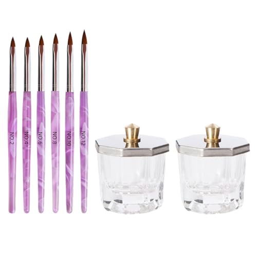 Set de 10 Vasos de Vidrio para Uñas con Tapas Octagonales y Pinceles para Manicura miniatura 1