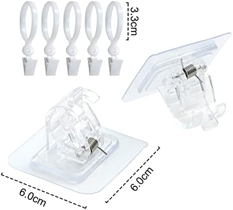GIWULAKY 6 Pcs Self-Adhesive Curtain Pole Brackets and 10 Pcs Curtain Ring Hooks,No Drill Curtain Rod Holder,Drapery Hook Holder, for Fixing Window Door Shower Curtain Poles and Kitchen Towel Rod