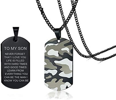 LiFashion LF Mens TO MY SON Necklace,Boys Stainless Steel Camoflauge Military Dog Tag Pendant Sentiment Motivational Tags Necklace Jewelry for Son from Dad Mom for Graduation Off-school Birthday Gift