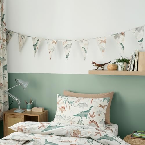 Happy Linen Company Banderines triangulares de doble cara para niños y niñas, diseño de dinosaurio Saurus, color marfil, 3,1 m
