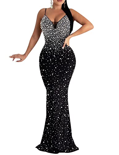 Image of Women's Sexy Elegant Rhinestone Hot Drilling Process Bodycon Dress Party Club Night Out Dress Long Evening Dresses