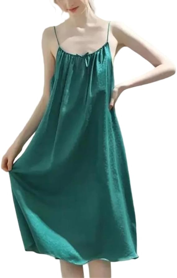 Womens Satin Slip Nightdress Loose Fit Lightweight Breathable Sleep Dress Plus Size Lounge Wear