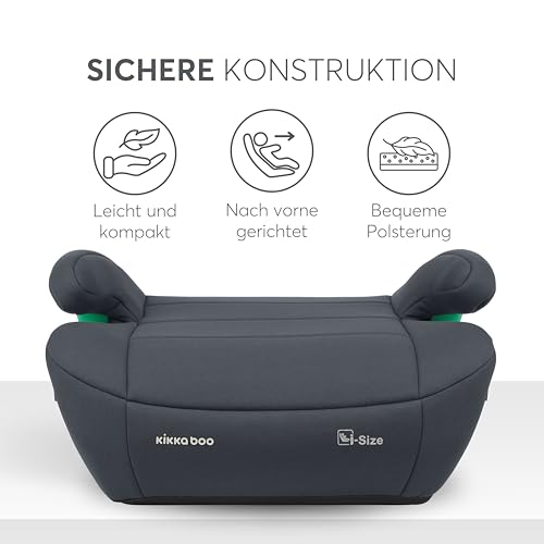 KikkaBoo i-Pop Kindersitzerhöhung Auto Kinder, i-Size, Isofix, 22-36 kg, Gruppe 3, 7-12 Jahre, Autositz Sitzerhöhung, Grau