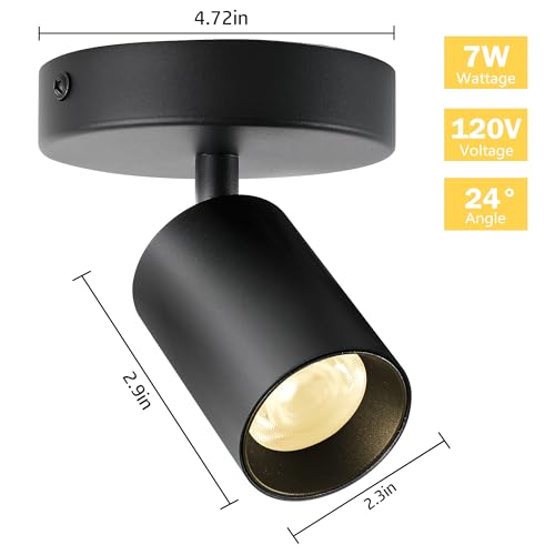 Image of Black Surface Mounted LED Ceiling Spotlight Directional Spot Lights Indoor Bright Can Accent Fixture for Living Room Bedroom - CRI92 Flicker Free 7W 560LM 3000K Warm White (Driver includ)