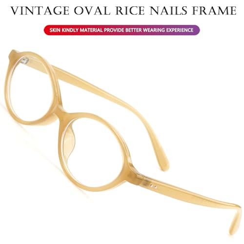 Image of AIEYEZO Small Oval Blue Light Glasses for Women Fashion Retro TR90 Oval Frames Computer Screen Glasses (Milk Brown)