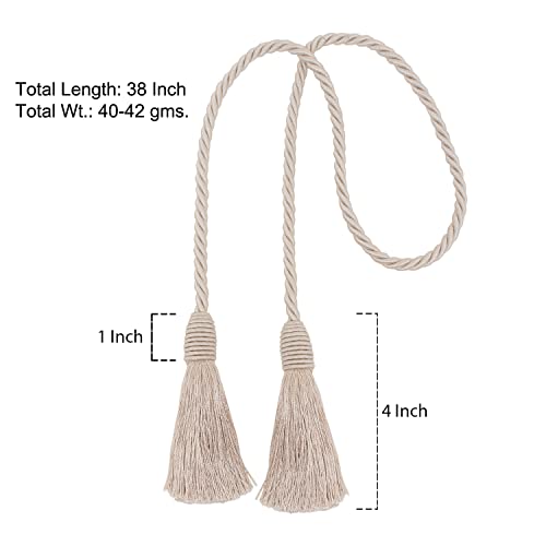 Image of 4 Pack Curtain Tiebacks Handmade Decorative Curtain Holdbacks Rope with Tassel - Beige