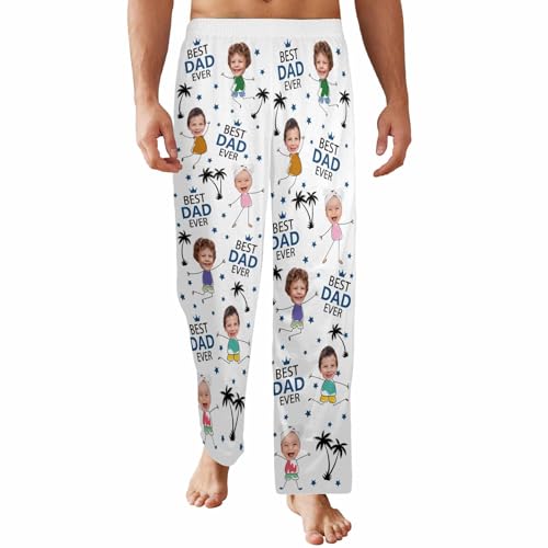 FunStudio Personalized Pajama Pants for Men Custom Photo Best Dad Ever Pj Pants Bottoms for Grandpa Dad Fathers Day