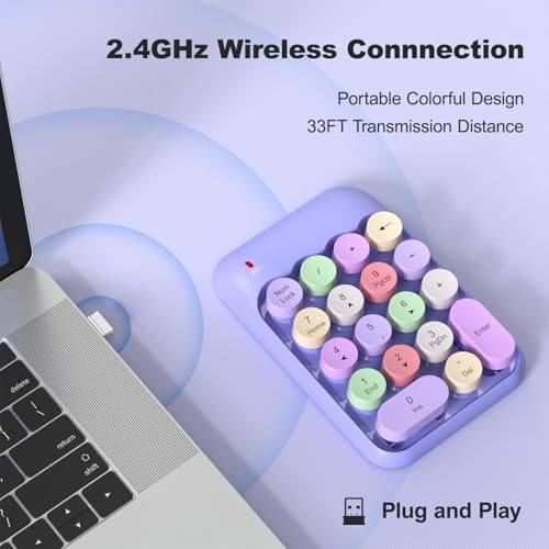 Image of MOFII Wireless Number Pads - Purple Numeric Keypad 18 Keys USB 2.4G Round Keycap Colorful Extensions Keypads, Financial Accounting Portable Numpad 10 Key for Laptop /PC /Notebook /Surface Pro