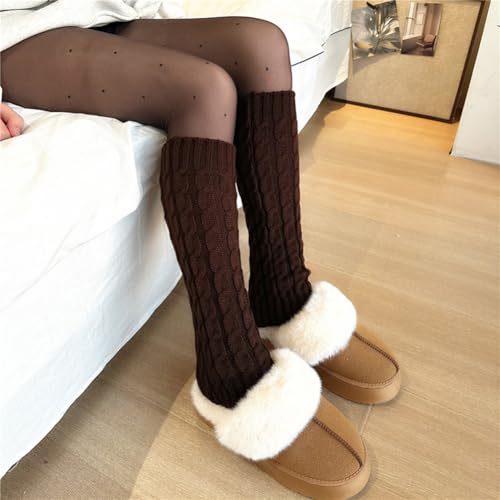 1Pair Long 43cm/16.9'' Knitted Winter Thermal Leg Warmers Stocking Long Sock Boot Cuffs Topper Legging Pads Clothing Accessories for Women (Coffee)4
