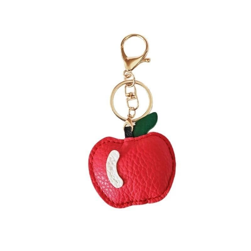 Fuqimanman2020 Strawberry Banana Lemon Apple Peach Keychain Charm PU Leather Fruit Keychain Purse Bag Backpack Decoration(Apple)