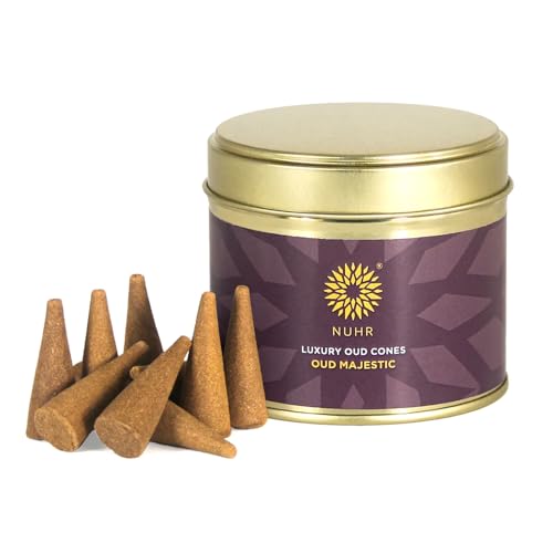 NUHR HOME Incense Cones Oud Majestic Luxury / 20 Strong Scented Cones/Bakhoor alternative/Lasting Fragrance Aroma Natural Authentic Agarwood for Aromatherapy Meditation & Stress Relief Refreshing