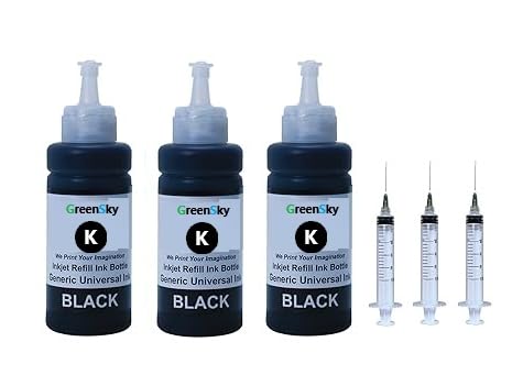 Greensky Refill Ink for H.p. DeskJet 2723 All in One Wireless Inkjet Printer for H.p. 805 Ink Cartridge 100 ML Each Bottle Multi Color with Syringes (3 bk Ink)