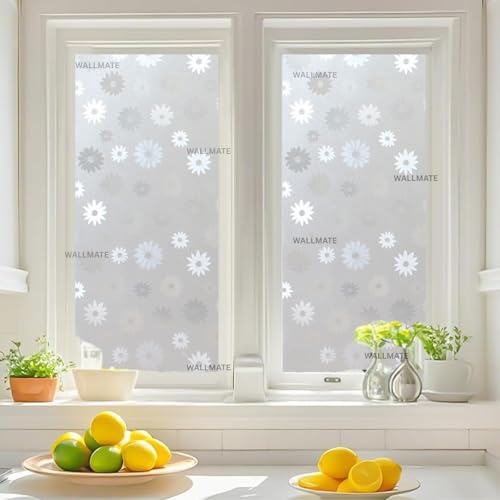 Image of WALLMATE Window Privacy Film Frosted Vinyl Glass Covering, UV Blocking, Non-Adhesive, No-Glue, for Bathroom Living Room Office,(12x36 Inch, Sun Flower)