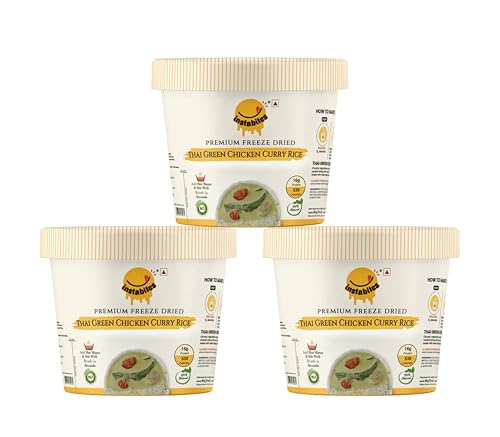 Image of Instabites Ready to Eat Thai Green Chicken Curry Rice Cup 65g, No Added Preservatives and Ready to Eat in Minutes - Pack of 3