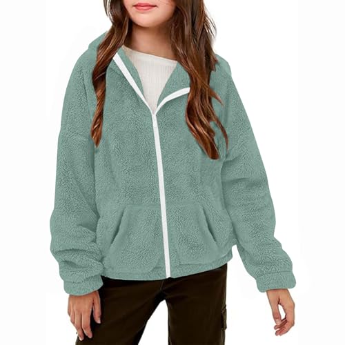 Girls Fleece Jacket with Pocket Youth Long Sleeve Hooded Sherpa Zip up Hoodie Fall Fashion Outwear Cute Kids Clothes2
