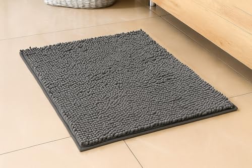 Comfort Collections Loop Bath Mat – Soft Absorbent Chenille Rug for Bathroom Floor, Non-Slip Backing, Quick Dry – 45x60cm & 50x80cm – (Grey, 45cm x 60cm)