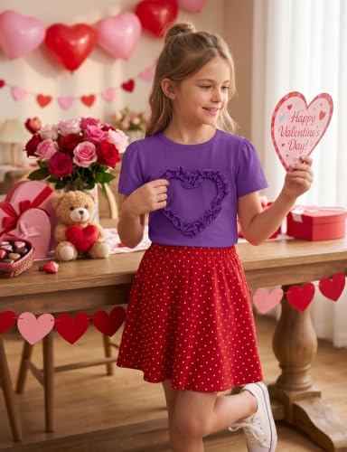 Image of Noomelfish Girls Ruffle Heart T-Shirts Cute Short Sleeve Tee Tops (3-12 Years)