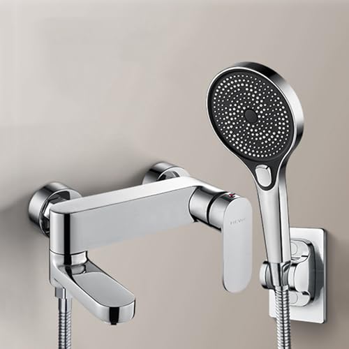 Mitigeur de douche et bain chromé mural avec ensemble de pommeau 3 modes