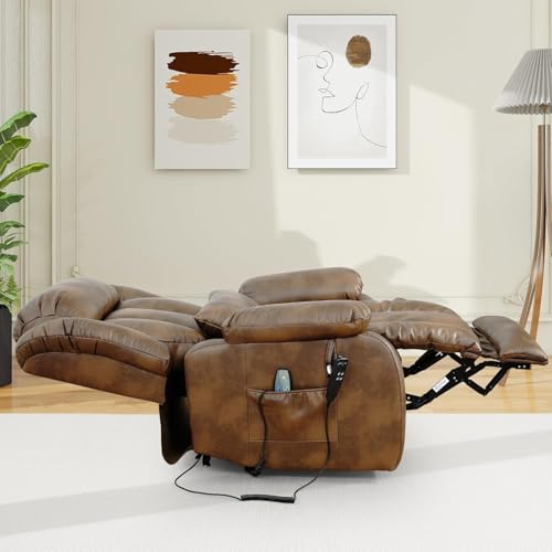 Sillón reclinable masaje calefacción piel PU marrón miniatura 5