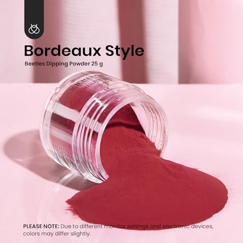 Beetles Dip Powder Burgundy Red Color, 25g Dark Reddish Red Dipping Powder for French Nail Art, Starter Manicure DIY Home Salon Long Lasting Design, No Lamp Needed Valentines Gift for Women