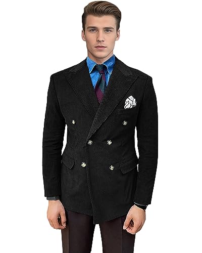 Apornipal Men's Vintage Corduroy Blazer Double Breasted Regular