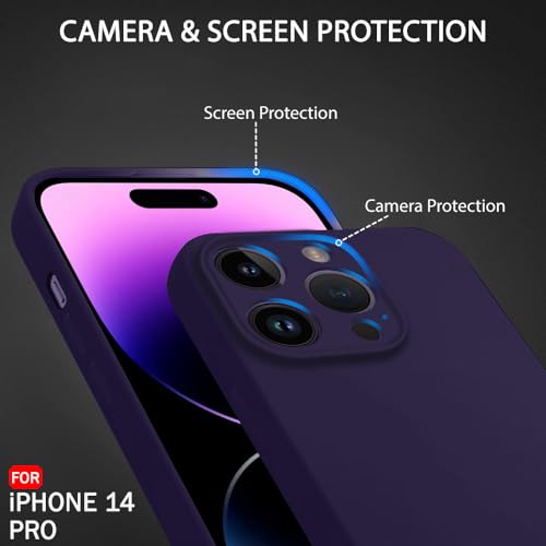 Image of TheGiftKart Liquid Silicone Back Cover Case for iPhone 14 PRO | Soft Micro-Fibre Lining Inside | Camera & Screen Protection | Shockproof Back Case Cover for iPhone 14 Pro (Silicone, Dark Purple)