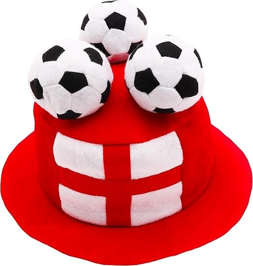 Toyland® England Flag Novelty Football Fan Top Hat With 3D Footballs - One Size 31cm x 22cm (12" x 9") - St George's, Euros & World Cup - English Party Decorations