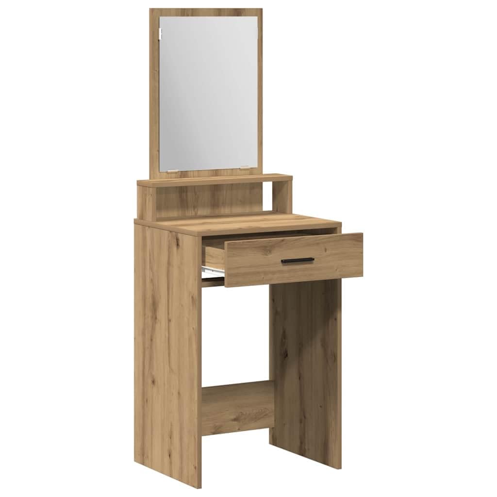 Toaletka Artisan dąb drewnopochodny, 50 x 41 x 140 cm, z lustrem i miejscem do przechowywania, stabilna, trwała, do sypialni, nowoczesna, minimalistyczna, zajmująca niewiele miejsca toaletka
