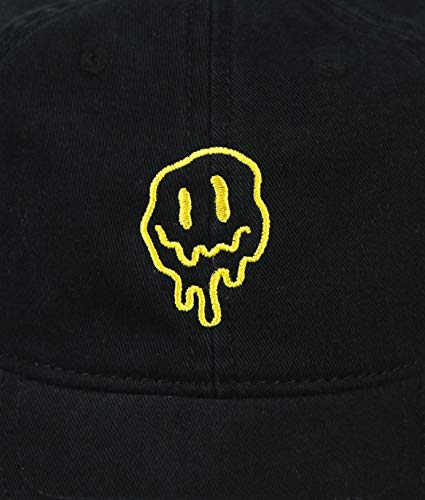 Riot Society Happy Face Drip Embroidered Dad Hat - Black, One Size - Thumbnail 4