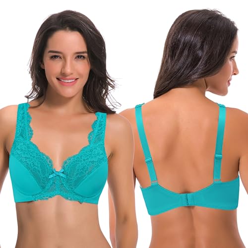 Image of Curve Muse Women's Minimizer Unlined Underwire Bra with Lace Embroidery-2 Pack