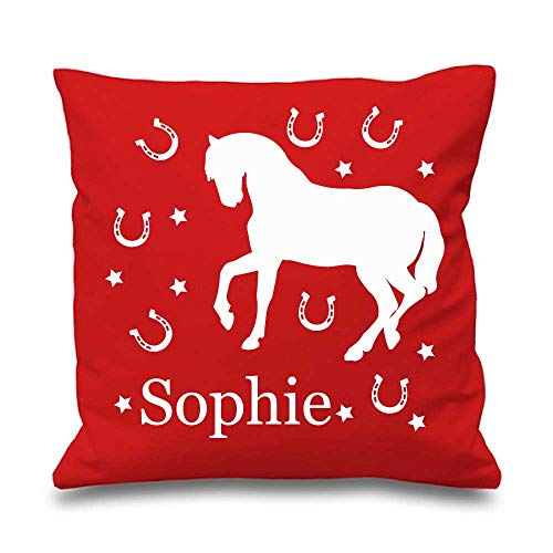 Copricuscino rosso con cavallo personalizzabile