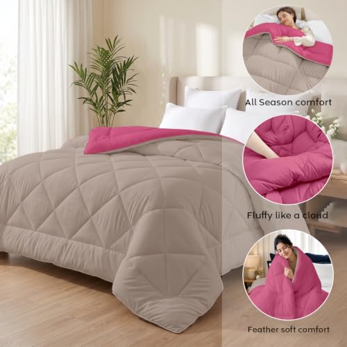 Image of AYKA Reversible Comforter 220 GSM Microfiber Reversible AC Comforter /Blanket for Winter /Quilt /Duvets for Queen Size Single Bed Comforter (60 * 90, Pink & Taupe)| TC - 220