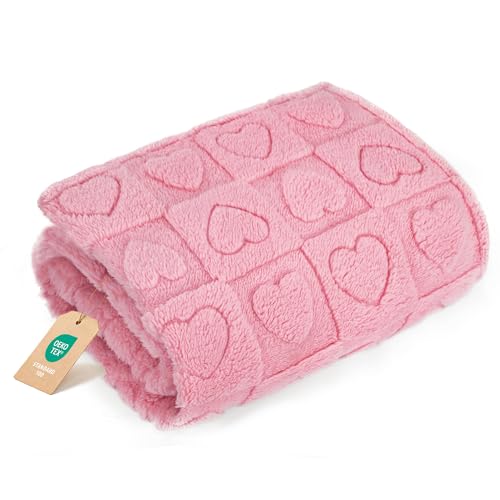 gogobunny Calming Plush Dog Cat Blanket 300GSM Coral Fleece, Ultra-Soft Machine Washable Pet Bedding for Small Medium Dogs Cats Puppies Kittens (Pink, 25x35)