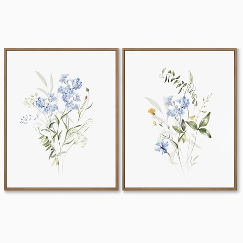 Watercolor Floral Wall Art Blue Yellow Flower Canvas Art Pints Na...