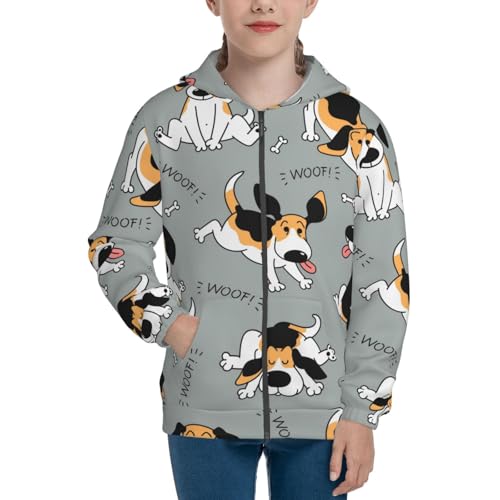 Funny Beagle Active Dog Kids Pullover Hoodies Boys Zip Up Sweatshirts Girls Athletic Clothes with Pocket3