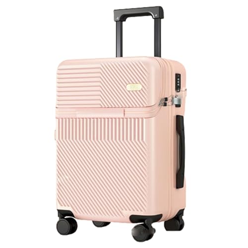 Multifunctional Trolley Case, Lightweight Front Opening Password Suitcase for Business Trips (Powder 24 inches)