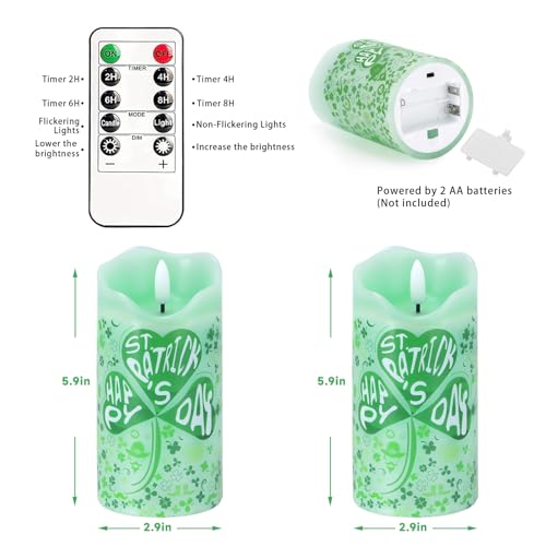 Image of 2PC St Patricks Day Flameless Candles, Shamrock Candles with Remote & Timer